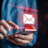 Alert Email inbox and spam virus with warning caution for notification on internet letter security protect, junk and trash mail and compromised information.